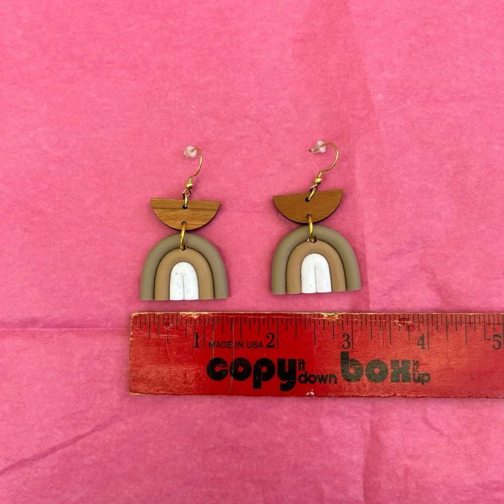 Earrings brown clay dangle - Picture 3 of 3